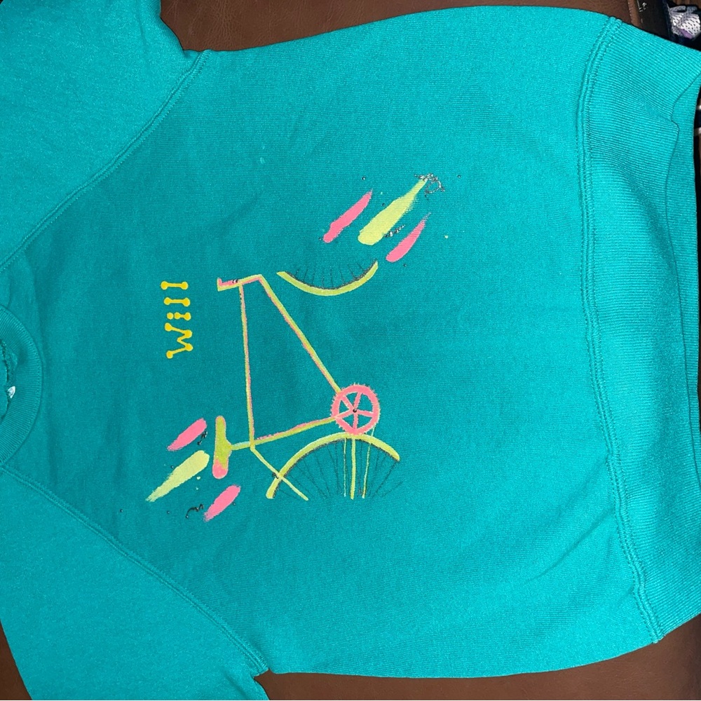 Jerzees Teal Kids Sweatshirt with Bicycle Graphic